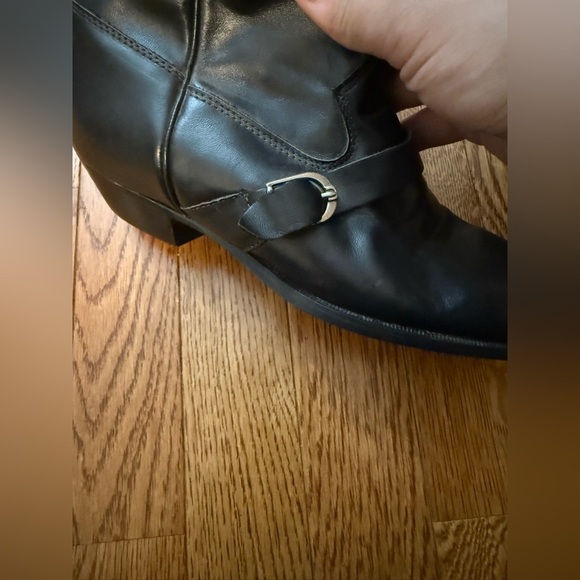 Durango Black Leather Slouch Boots Womens 6.5 M Western Wear Silver Tips buckle - Picture 7 of 16